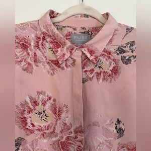 Pure Collection 100% Silk Blush Pink Floral Blouse US 12 Soft Romantic Shirt